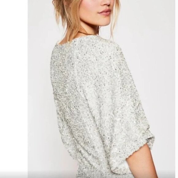 Free People Women US 6 champagne all over sequin dress Party Girl mini side zip - Picture 2 of 15